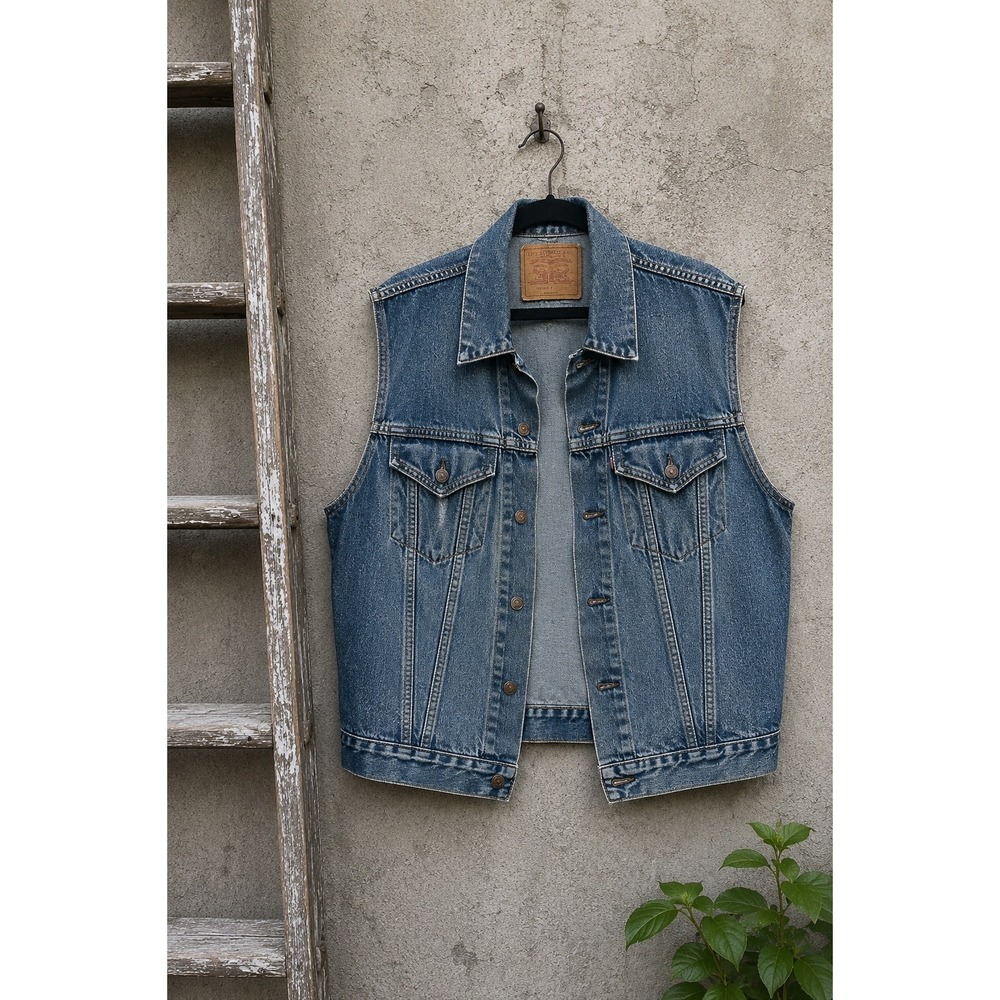 Vintage 1997 Levi's 75530 Denim Trucker Vest Men's XL Blue Grunge Y2K Streetwear